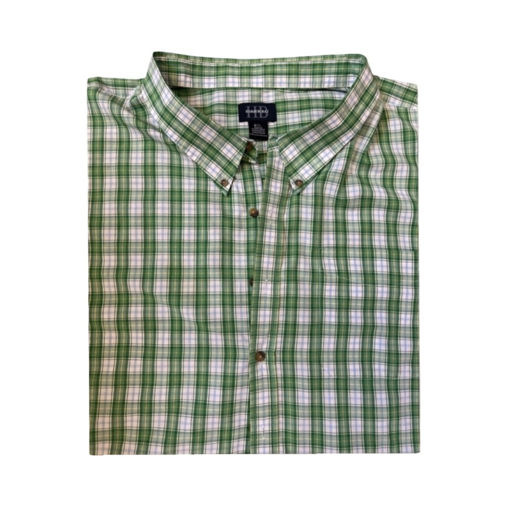 Harbor Bay 6XL Big & Tall Green Plaid Button Front Short Sleeve Shirt